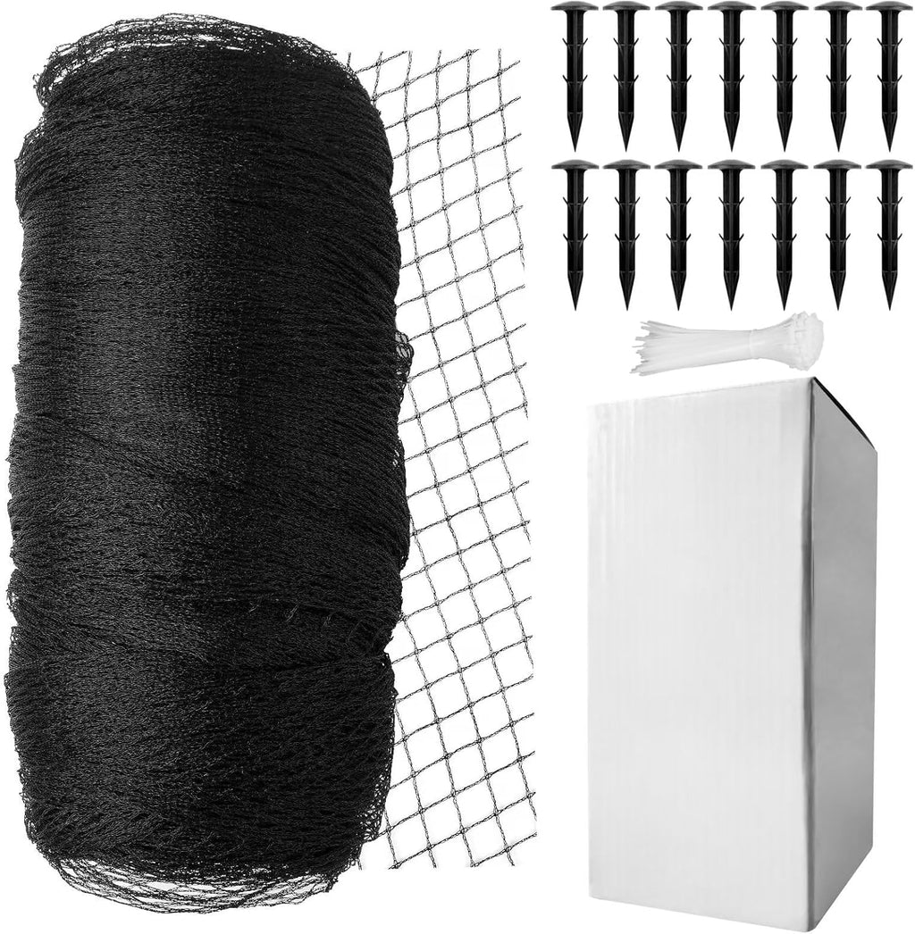 Koi Fish Pond Netting Shield 14ft x 14ft, Black Heavy Duty Pool Leaf net Cover, Protects Garden Pond from Heron, Birds,Cats & Predators Away, Durable & Stakes Included (Black)