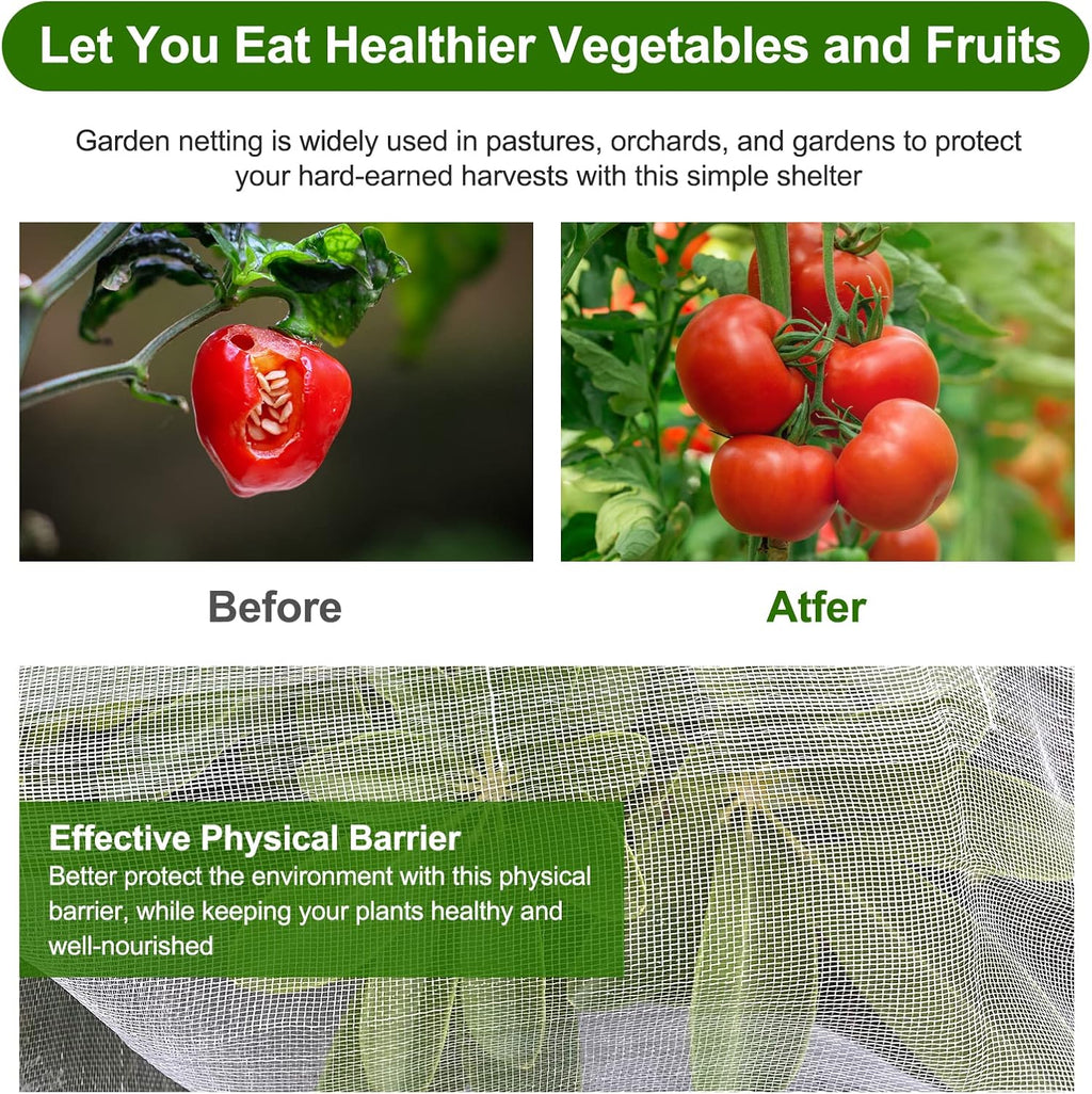 Garden Netting, Jevrench Durable Ultra Fine Garden Netting, Garden Plant Cover Row Cover Makes Plants, Vegetables, Fruits, and Flowers Grow Better (13ft x 16ft)
