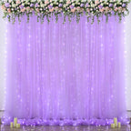 Lavender Sheer Backdrop Curtain with Led Lights for Baby Shower Girls Wedding10ft X 10ft Lavender Tulle Backdrop Curtain for Bridal Shower Birthday Party Photoshoot Arch Background Decorations