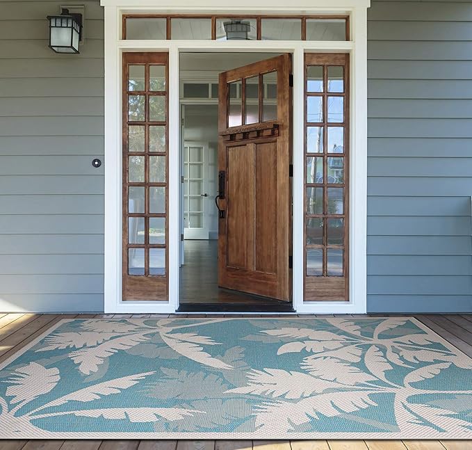 Couristan Monaco Indoor Outdoor Area Rug – Coastal Flora 2'3" x 7'10" Runner in Ivory Turquoise – Flatwoven, Hose Washable, Pet Friendly Rug for Patio, Porch and Home Decor