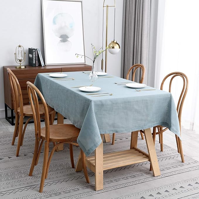 maxmill Lux Faux Linen Tablecloth with Slubby Yarn Textured Weaves Wrinkle Free Anti-Shrink Soft Table Cloth for Kitchen Dining Tabletop for Outdoor and Indoor Use Rectangle 60 x 84 Inch Slate Blue