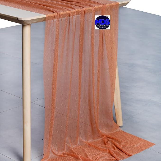MDS 10 Pack 10ft Chiffon Table Runner 29 x 120 Inches Sheer Wedding Runner Romantic Rustic Table Runner for Wedding Decorations, Birthday Parties, Bridal Shower Party Arch Decor - Coral Peach