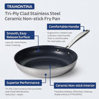 Tramontina Signature 10-Inch Tri-Ply Clad Stainless Steel Frying Pan with Ceramic Non Stick Interior, Induction-Ready Nonstick Skillet, Oven-Safe, Dishwasher-Safe