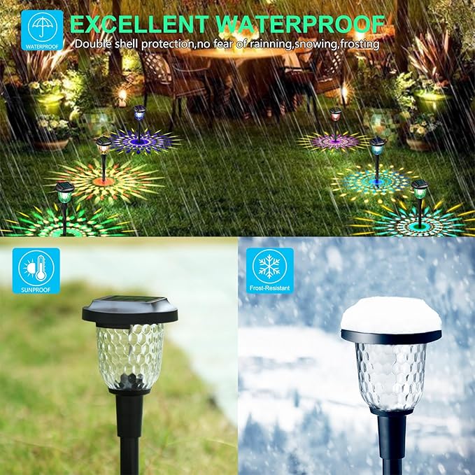 Solar Outdoor Lights - 2 Pack Color Changing Solar Pathway Lights, Waterproof, Maintains 10 Hours of Lighting for Garden, Landscape, Path, Yard, Patio, Driveway