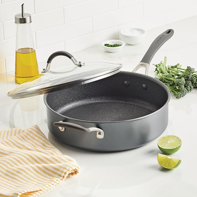 Circulon A1 Series with ScratchDefense Technology Nonstick Induction Sauté Pan with Helper Handle and Lid, 5 Quart, Graphite