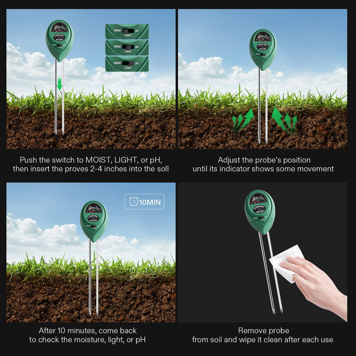 VIVOSUN Soil Tester, 3-in-1 Plant Moisture Meter Light and PH Tester for Home, Garden, Lawn, Farm, Indoor and Outdoor Use, Promote Plants Healthy Growth