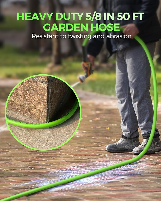 50 FT x 5/8″ Garden Hose, Lightweight Flexible Garden Water Hose with Swivel Handle, 200 PSI Working, 450 PSI Burst, Heavy Duty Water Hose for All-Weather Outdoor Use, G50GH06