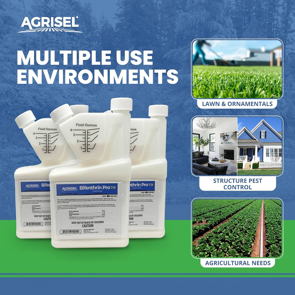 Bifenthrin Pro 7.9, Insect Control, Safe for Plants & Crops, Insecticide, Effective Against 125+ Insects, Includes 3-Pack of Agrisel Protective Gloves, 32 Ounces