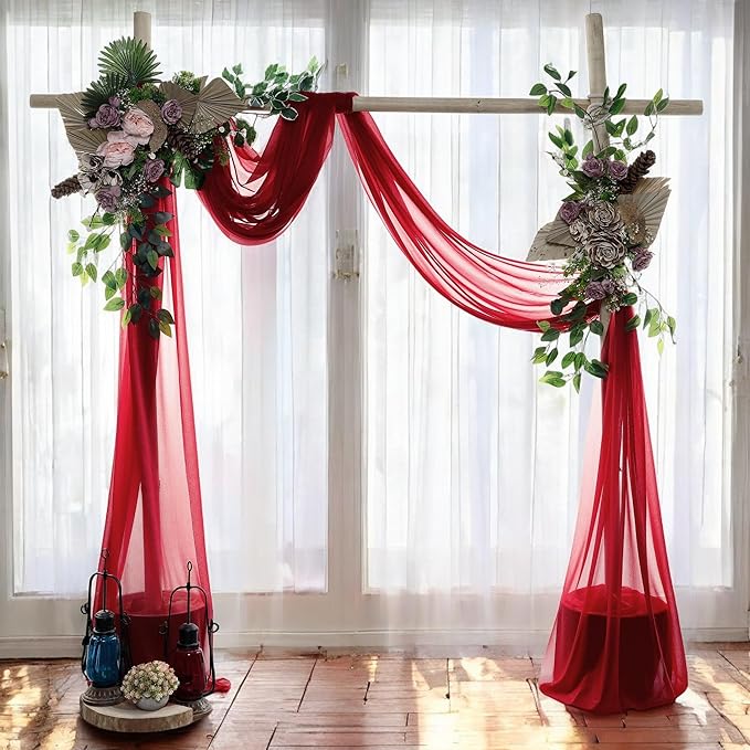 MDS Halloween Chiffon Draping Fabric - 1 Panel, 30" Wide x 30ft Long - Sheer Spooky Arbor & Canopy Drapery for Haunted House Backdrops, Party Ceilings, DIY Costumes & Themed Events - Apple Red