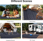 OLANLY Waterproof Outdoor Rug 10x14 ft, Outdoor Plastic Straw Rug for Camping, RV Mat Outside, Indoor Outdoor Carpet for Porch, Deck, Backyard, Balcony, Picnic, Black & Grey