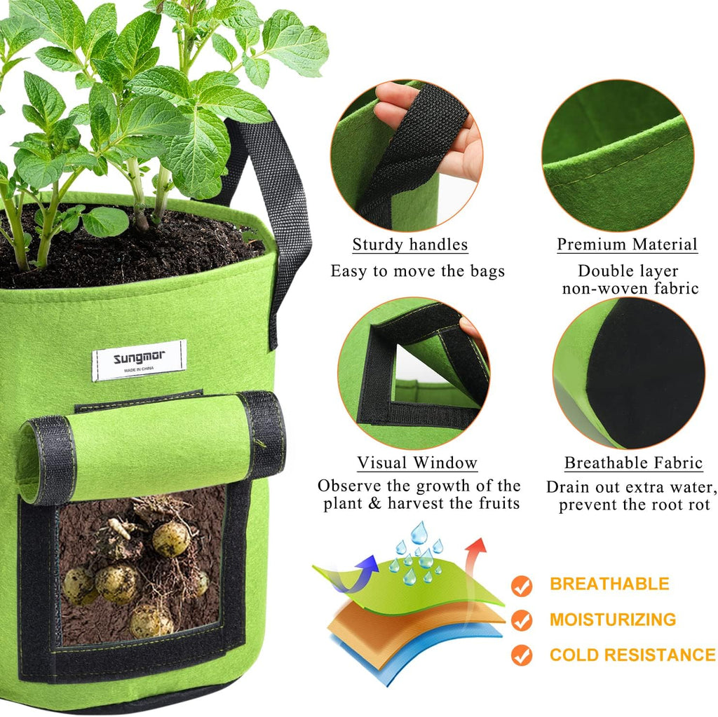 Sungmor 3PC Large Fabric Pots, Grow Bags for Plants 10 Gallon Patio Garden Bags Cloth Pots, Heavy Duty Thick Non Woven Planters Flower Pots Gardening Planting Bags for Flowers Vegetables Pepper Plants