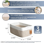 NaturalCozy 13.5”x8.5”x5.5” Storage Baskets for Shelves 3 Pack | Cotton Rope Woven Small Baskets for Organizing | Small Storage Bins for Nursery, Bathroom, Closet, Cube Shelf, Decorative, Gift