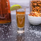 Custom Engraved Shot Glass – 2oz Tall Clear Glass – Personalized Gift for Wedding Party – Classic Etched Barware Keepsake for Groomsmen, Bridesmaids, and More (6)