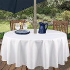 Outdoor Tablecloth Wrinkle-Free Stain Resistant Waterproof Polyester Fabric Table Cover with Zipper Umbrella Hole for Picnic/Party/Dinner/Patio Garden(70inch Round,Zippered,White)