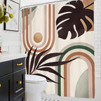 Glawry Boho Mid Century Shower Curtain Abstract Tropical Plant Minimalist Bohemian Botanical Palm Leaf Bathroom Modern Geometric 60Wx72L Inches Bath Accessories Art Home Decor Fabric 12 Pack Hooks…