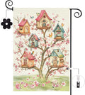 Baccessor Spring Birds Garden Flag Double Sided 12.5 x 18 Inch Burlap with Clip and Stopper,Pink Floral Flower Tree Flag Seasonal Farmhouse Front Yard Lawn Outside Outdoor Decoration