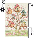 Baccessor Spring Birds Garden Flag Double Sided 12.5 x 18 Inch Burlap with Clip and Stopper,Pink Floral Flower Tree Flag Seasonal Farmhouse Front Yard Lawn Outside Outdoor Decoration