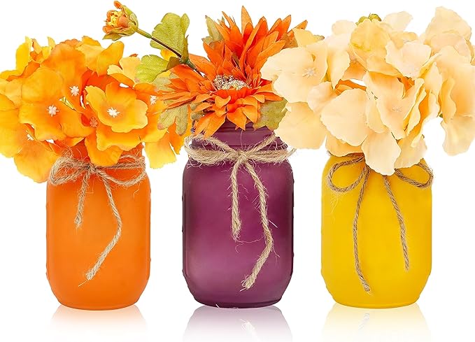 CNVOILA Thanksgiving Decorations, Thanksgiving Themed Mason Jars Centerpiece with Flower Decor - Perfect for Thanksgiving Decor Indoor, Home, Office, Dining Table