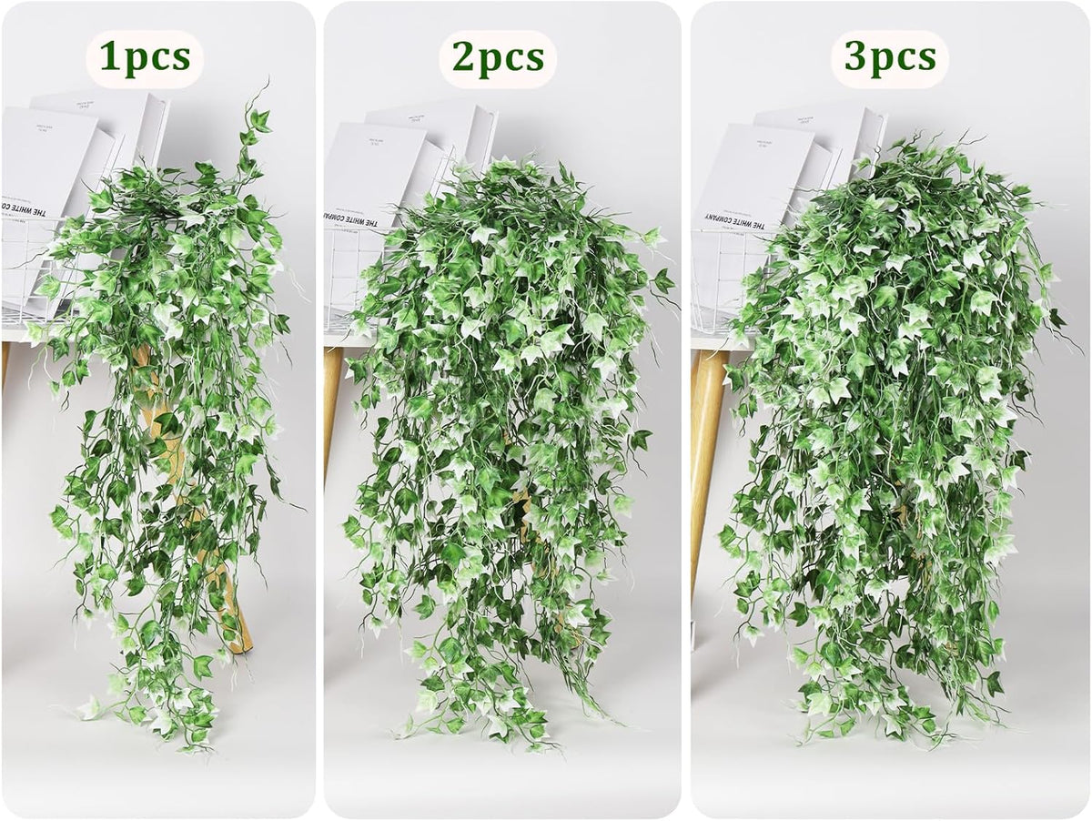 RECUTMS Artificial Hanging Plant - Faux Ivy Vine With White UV Resistant Leaves for Room, Office, Wall Decor (White)