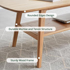 Wood Coffee Table - 100% Solid Oak Wood - Double Storage Coffee Table, Eco-Friendly Finish Center Table - Easy Assembly (Natural, 31.49" D x 19.68" W x 17.32" H)