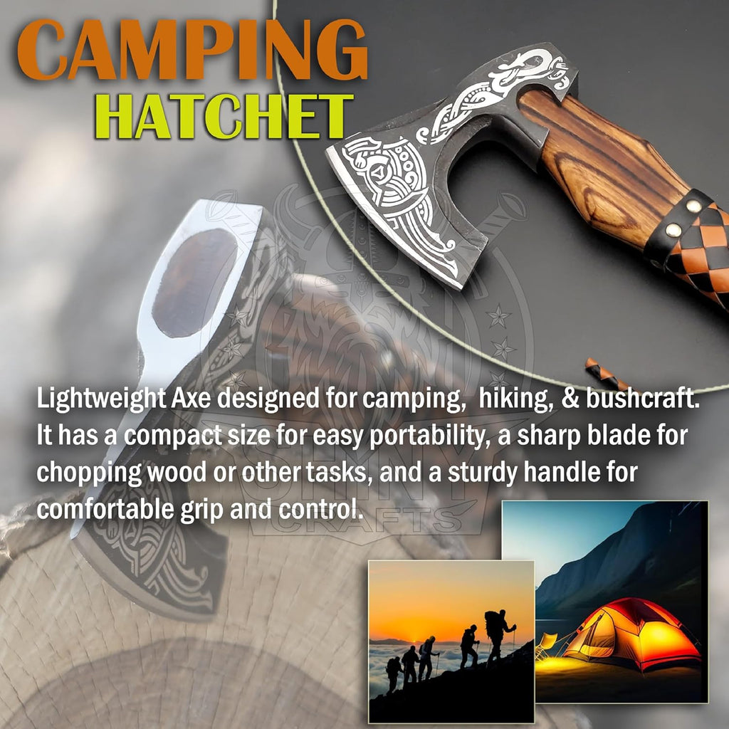 SHINY CRAFTS® Handcrafted Decorative Viking Axe with Leather-Wrapped Handle & Sheath – Engraved Blade – Ceremonial Collectible Gift for Men, Warriors, History Buffs, Cosplay & Display (VBA-03)