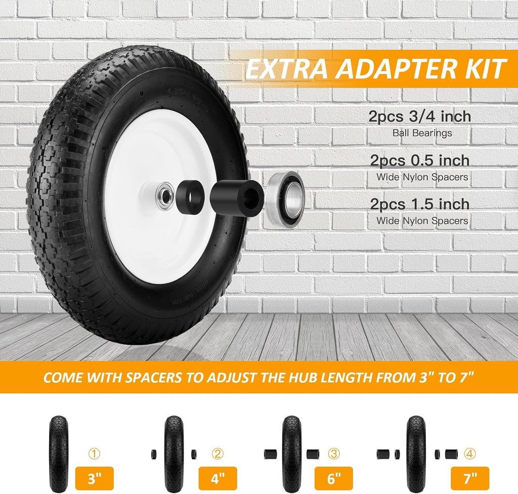 4.80/4.00-8" Air Filled Wheelbarrow Tire,Heavy-Duty Replacement Tire and Inner Tube Set with 3/4 & 5/8 Wheel Bearing and Spacer Kit included,Tubed Tires Non-Slip for Garden Cart Wagon