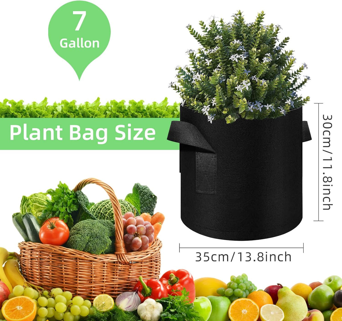 90-Pack 7 Gallon Grow Bags Garden Plant Grow Bag Aeration Fabric Pots with Handles Nonwoven Plant Bag Cloth Pots Planting Bags Garden Bags to Grow Vegetables Flowers Potatoes (7 Gal)