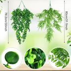 Hoteam 12 Pcs Artificial Hanging Plants 32 Inch Fake Ivy Vines with Fake Leaves Patio Artificial Plants Greenery for Living Room Indoor Outdoor Wall, No Basket (Eucalyptus,Persian Grass)