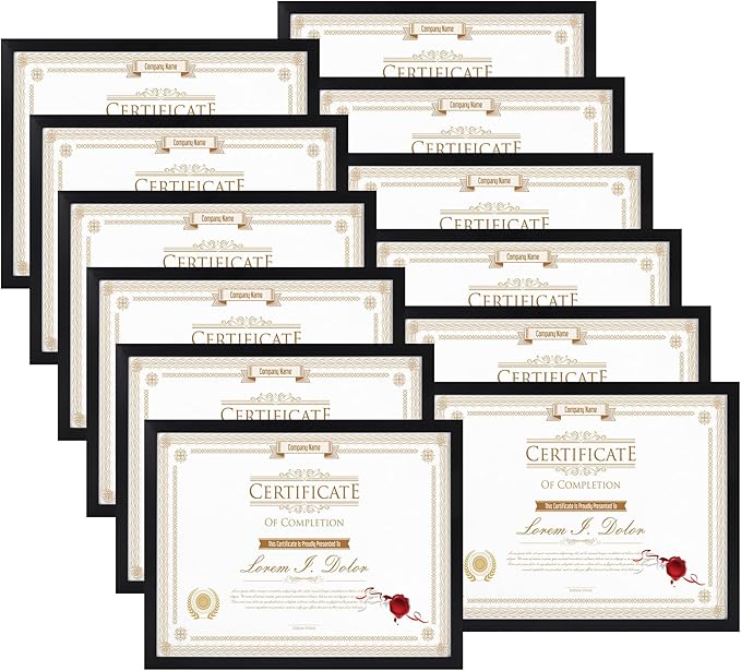WIFTREY 12 Pack 8.5x11 Certificate Picture Frames, Multi 8.5 by 11 Photo Frame for Award Document Diploma Frame, Wall Hanging or Tabletop Display, Black