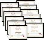 WIFTREY 12 Pack 8.5x11 Certificate Picture Frames, Multi 8.5 by 11 Photo Frame for Award Document Diploma Frame, Wall Hanging or Tabletop Display, Black