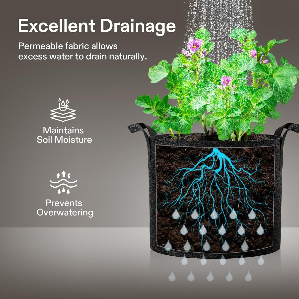 VIVOSUN 10-Pack 5 Gallon Grow Bags, Reinforced Planter Fabric Pots for Gardening Black