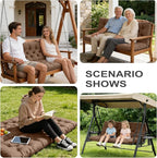 Porch Swing Cushions,Outdoor Cushions 3 Seater Replacement with Backrest, Waterproof Thickened Bench Cushion with Ties for Porch, Patio,Outdoor, Backyard and Garden(Coffee 60 * 40 in)