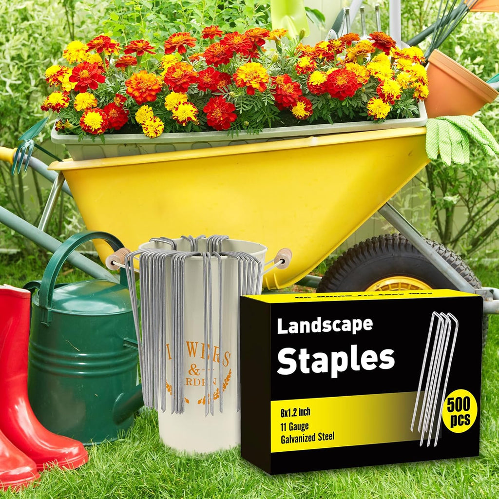 HongWay 500 Pack 6 Inch Landscape Staples, Garden Staples Pins Galvanized 11 Gauge Ground Stakes Yard Lawn Staples for Turf Landscaping Fabric Fence Tent Irrigation Tube Outdoor Decorations
