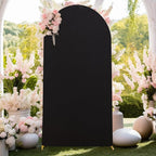 7.2FT Black Arch Backdrop Cover - Polyester Fitted Wedding Arch Stand Covers Round Top Chiara Arch Backdrop Cover for Birthday Party Banquet Photo Background Decoration
