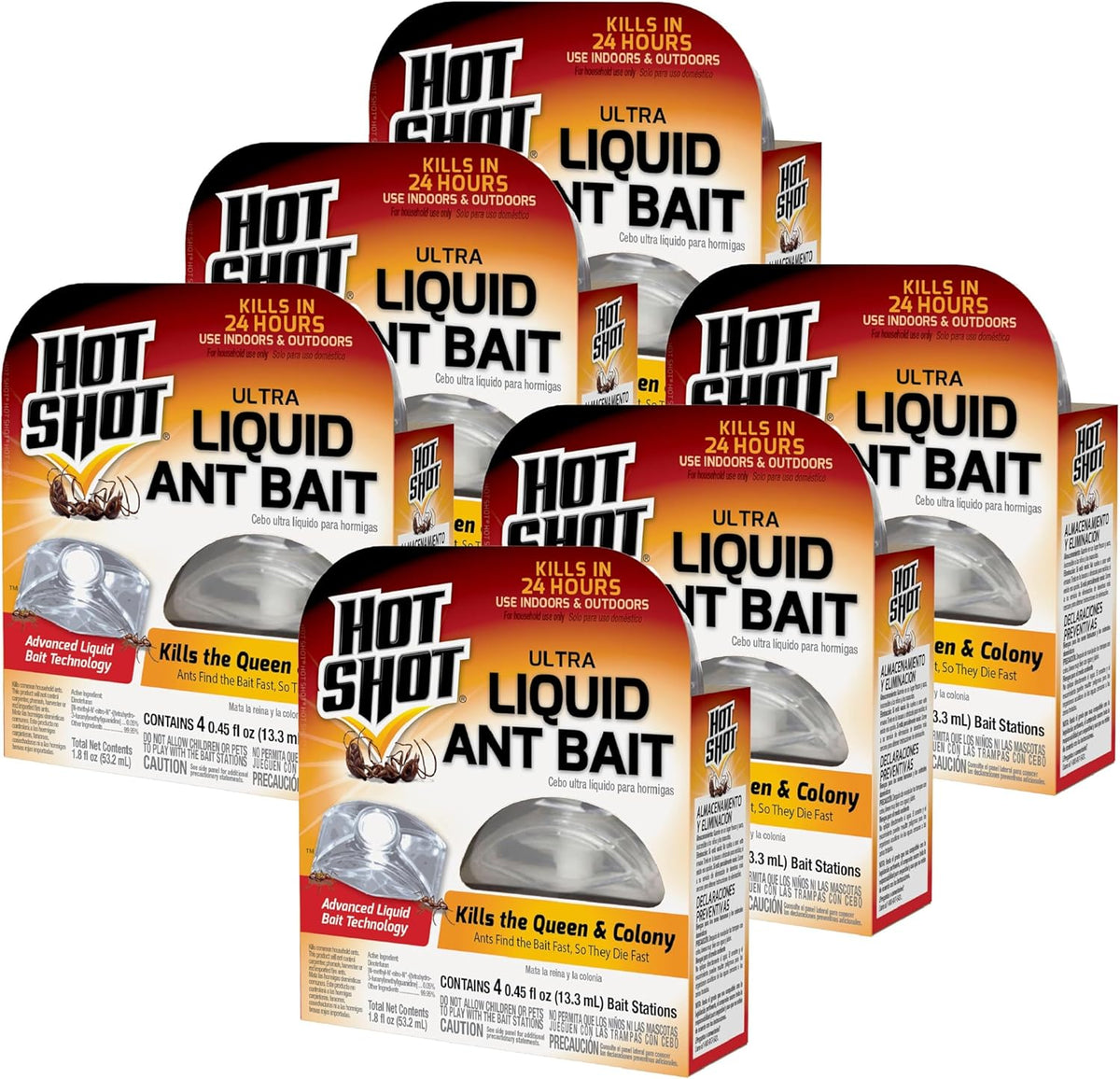 Hot Shot Ultra Liquid Ant Bait, Kills the Queen & Colony, Pack of 6