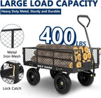 BILT HARD 10" Flat Free Tires Heavy Duty Garden Cart with 180° Rotating Handle and Removable Sides, 4 Cu.Ft 400 lbs Capacity Utility Steel Wagons for Outdoor