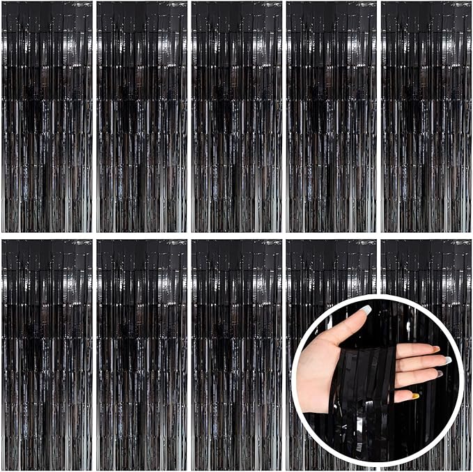 Black Party Streamers Foil Fringe Backdrop Curtains Tinsel Streamers Birthday Party Decorations Fringe Backdrop for Birthday Party Graduation Bridal Shower