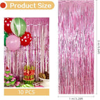 10 Pack Pink Foil Curtain Backdrop 3.2ft x 9.8ft Metallic Tinsel Foil Fringe Curtains Streamer Photo Booth Backdrop for Birthday Party Engagement Bachelorette Party Decorations (Pink)