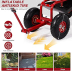 VINGLI Garden Cart with Rolling Seat, Wheels, Adjustable Steering Handle & Utility Tool Tray, Planting Wagon Scooter, Gardening Tool for Senior, for Patio, Backyard, Lawn & Outdoor (red)