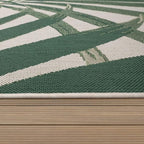 Tropical Outdoor Rug Palm Tree & Jungle Design Flatweave in Green Beige, Size: 4'7" x 6'7"