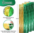 2 Pack Green and Gold Foil Fringe Backdrop Curtains, Tinsel Streamers Party Decorations, Fringe Backdrop, Door Shimmer for Graduation or Birthday Party