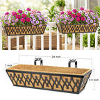 4 Pack 24 Inch Window Boxes Planters for Outdoor Plants Railing Planter Box with Adjustable Brackets for Windowsill Porch Fence Patio Hanging Flower Coco Baskets for Outside Decoration - Black