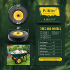 (2 Pack) 4.10/3.50-4 Flat Free Tire and Wheel 10-Inch Solid Wheel Replacement with 5/8 Extra 3/4 &1/2 Bearings,2.2" Offset Hub -Compatible with Hand Truck,Wheelbarrow(Wave,Yellow)