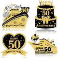 4 PCS Large 50th Anniversary Cruise Door Magnets Decorations Happy 50th Anniversary Cruise Ship Door Decor Magnetic Wedding Magnets Garage Refrigerator Car Magnets for Cabin Stateroom (Black Gold)