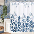 MitoVilla Navy Blue Eucalyptus Shower Curtain, Plant Leaves Vintage Fabric Shower Curtains for Rustic Bathroom Decor, Chic Modern Botanical Shower Curtain, 72x72