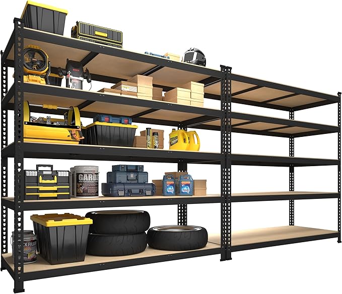 PrimeZone 2 Pack Heavy Duty Adjustable 5 Tier Garage Storage Shelves - 47" W x 18" D x 71" H, Metal Utility Rack Shelf Unit for Warehouse, Pantry, Closet, Kitchen, Black