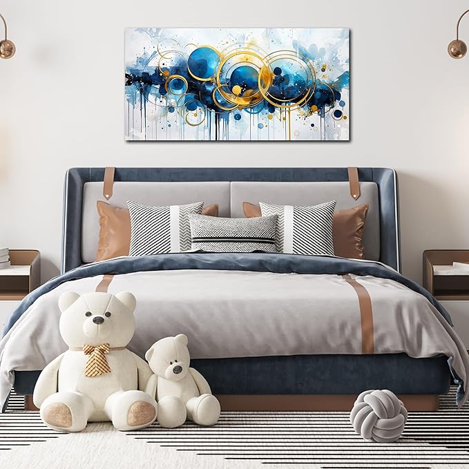 JKWALL77 Abstract Painting Wall Art - Bedroom Wall Decor - Blue Pictures for Living Room Ready to Hang Size 20" x 40"