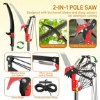 Outvita Manual Pole Saw, 24 Feet Extendable Tree Pruner with Knives and Storage Pocket, Sharp Steel Blade and Scissors High Branches Trimming for Pruning Palms and Shrubs(Yellow)