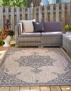Unique Loom Outdoor Traditional Collection Area Rug - Antique (10' x 14' 1" Rectangle Beige/Black)
