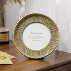 Cuspin Round Picture Frame 4x4 Vintage Gold Frames, Rattan Textured Hand-Crafted Photo Frame with Glass Front, Antique Picture Frame for Tabletop Display & Wall Display, Retro Design Home Decor